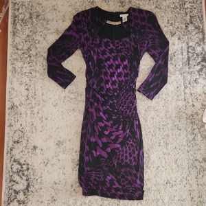 Cache Purple and Black Long Sleeve Dress